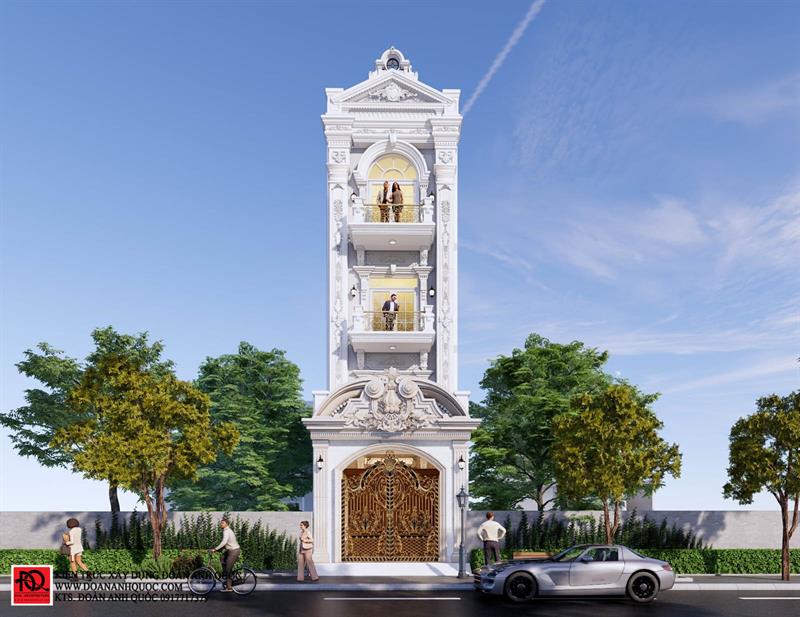 Thiết kế nhà Phan Thiết, Xây nhà trọn gói Phan Thiết, Thi công nhà trọn gói Phan Thiết, Thiết kế Thi công nội thất Phan Thiết Bình Thuận, Công ty Xây dựng Bình Thuận, Thiết kế nhà Bình Thuận, Xây nhà trọn gói Bình Thuận. Mẫu thiết kế nhà phố tân cổ điển độc đáo mặt tiền 5m - MS 95